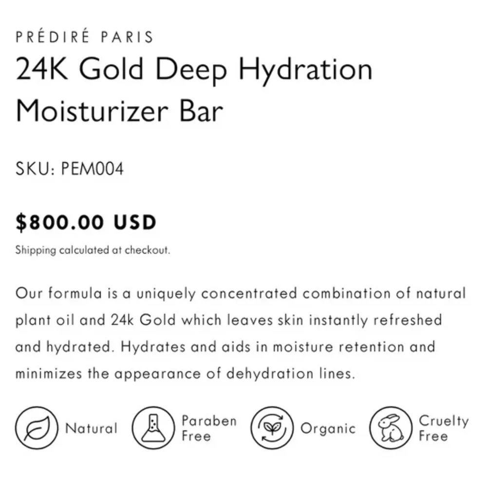 Prédiré Paris 24K Gold Deep Hydration Moisturizer Bar - Luxury Skincare NEW